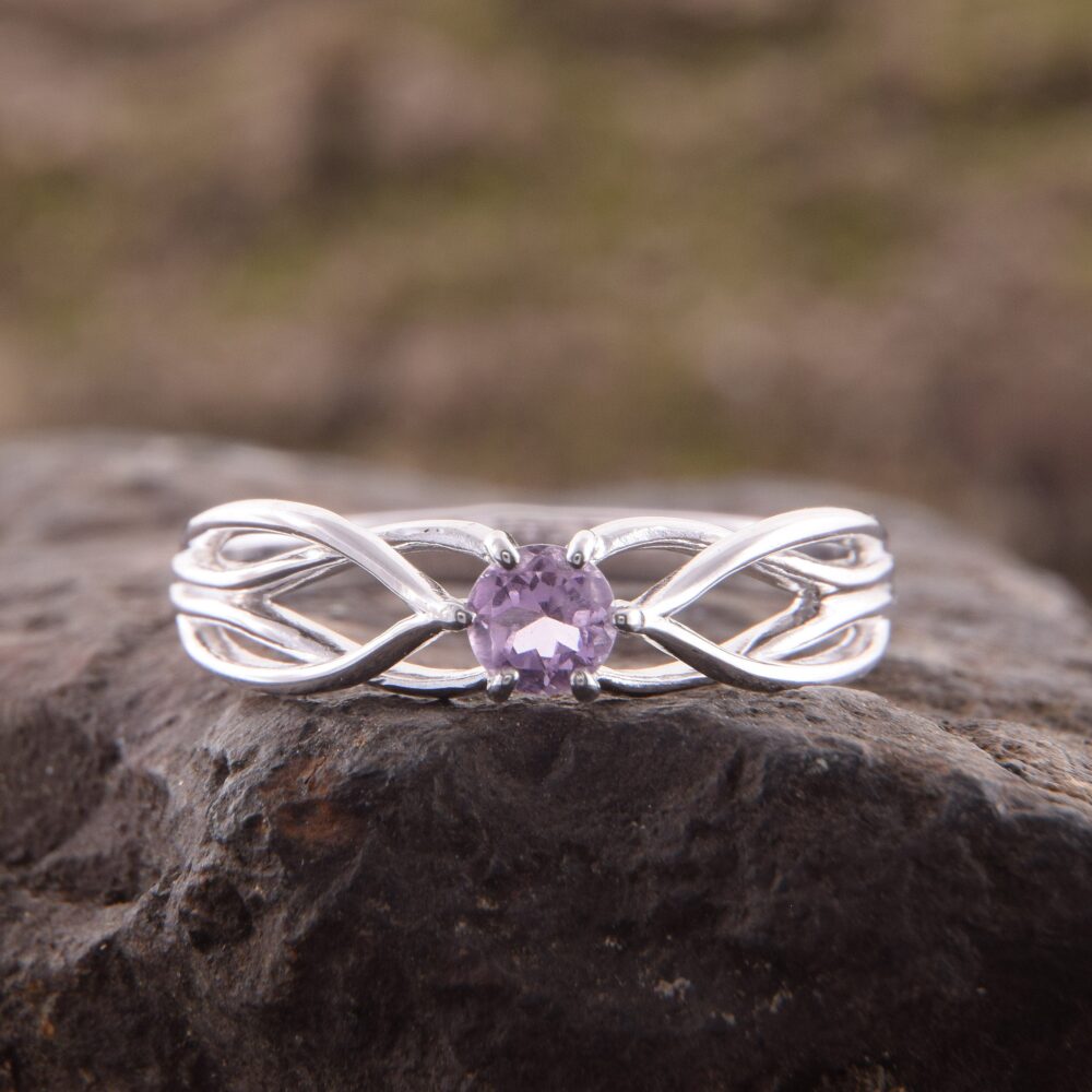 Celtic Style 925 Sterling Silver Womens Amethyst Promise Ring, Unique Dainty & Elegant Ring For Her, Engagement