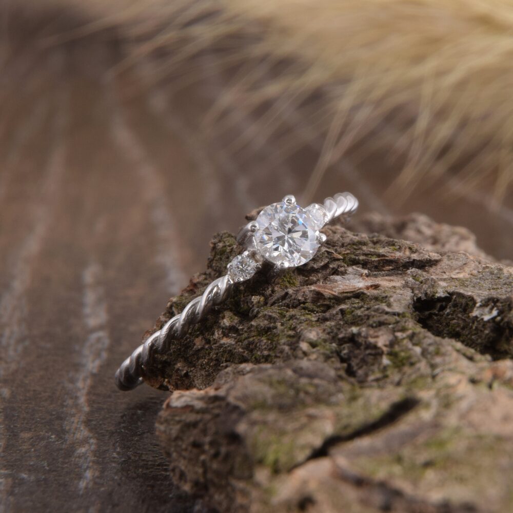 Simple & Dainty 14K White Gold Twisted Diamond Promise Ring For Her, Unique Womens Delicate Ring, Moissanite Engagement