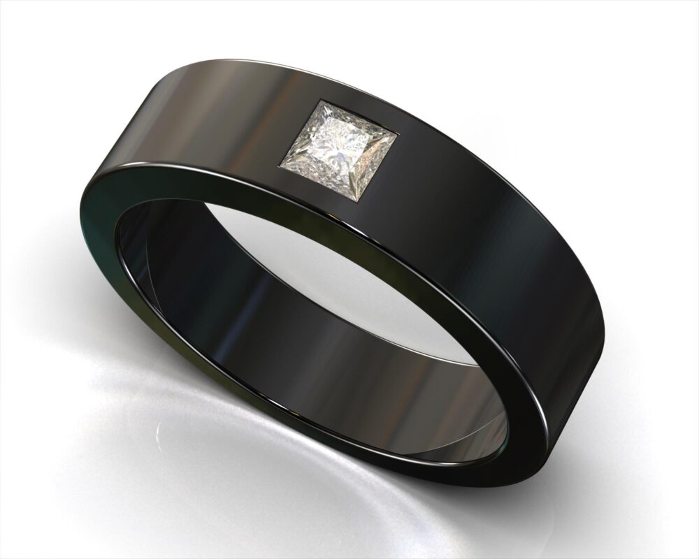 Classic Wedding Band/Masculine Ring Mens Diamond Unique Black Gold Handmade