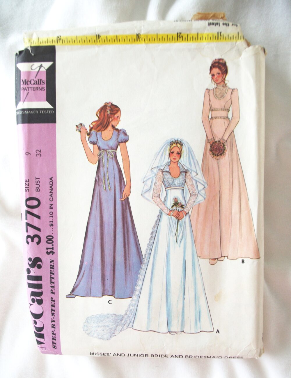 Vintage Wedding/Bridesmaid Dress Pattern Mccall's #3770 1973 1970S Sz 9