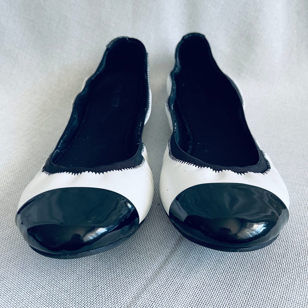 Nine West Women's Ballet Flats Black/White Leather Size 10 Shoes True Bluer Upper Block Pump