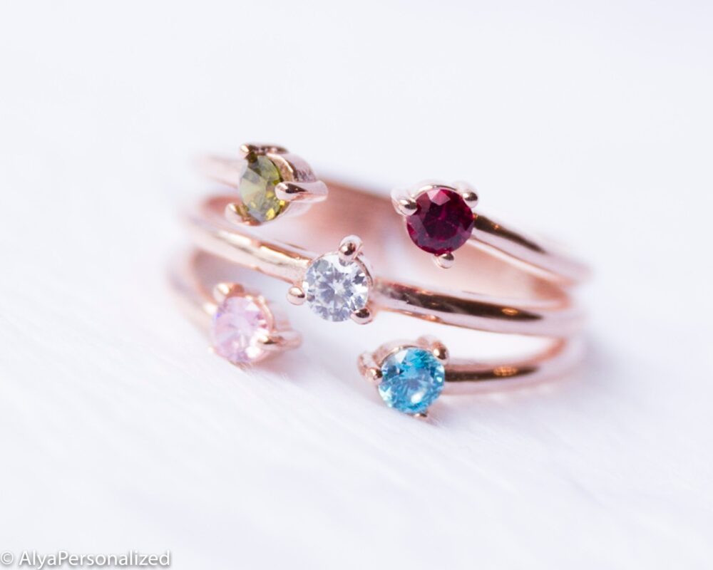 Rose Gold Mothers Ring Birthstone - Ring, Jewelry, Personalized Gift For Mom, Mother Gift, Handmade Jewelry Rings