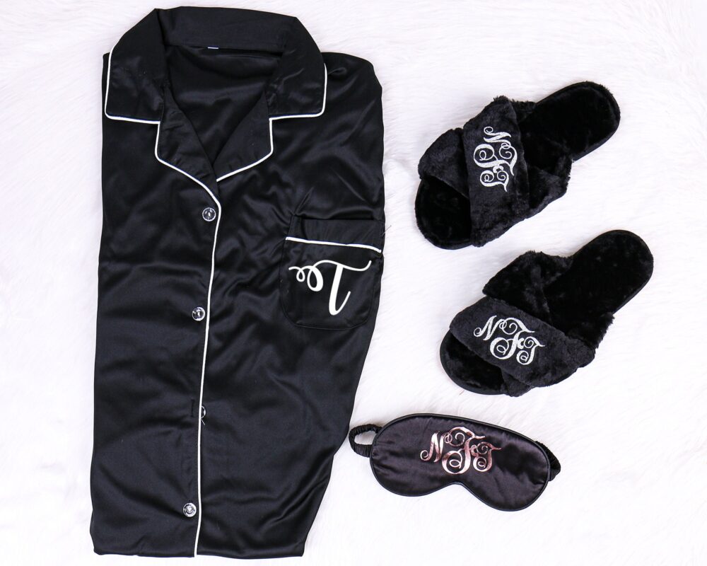 Custom Sleepover Gift Set - Sleeping Eye Mask Shirt Fluffy Slipper Pajamas Bridal Party Getting Ready Hen Bachelorette Spa Mother