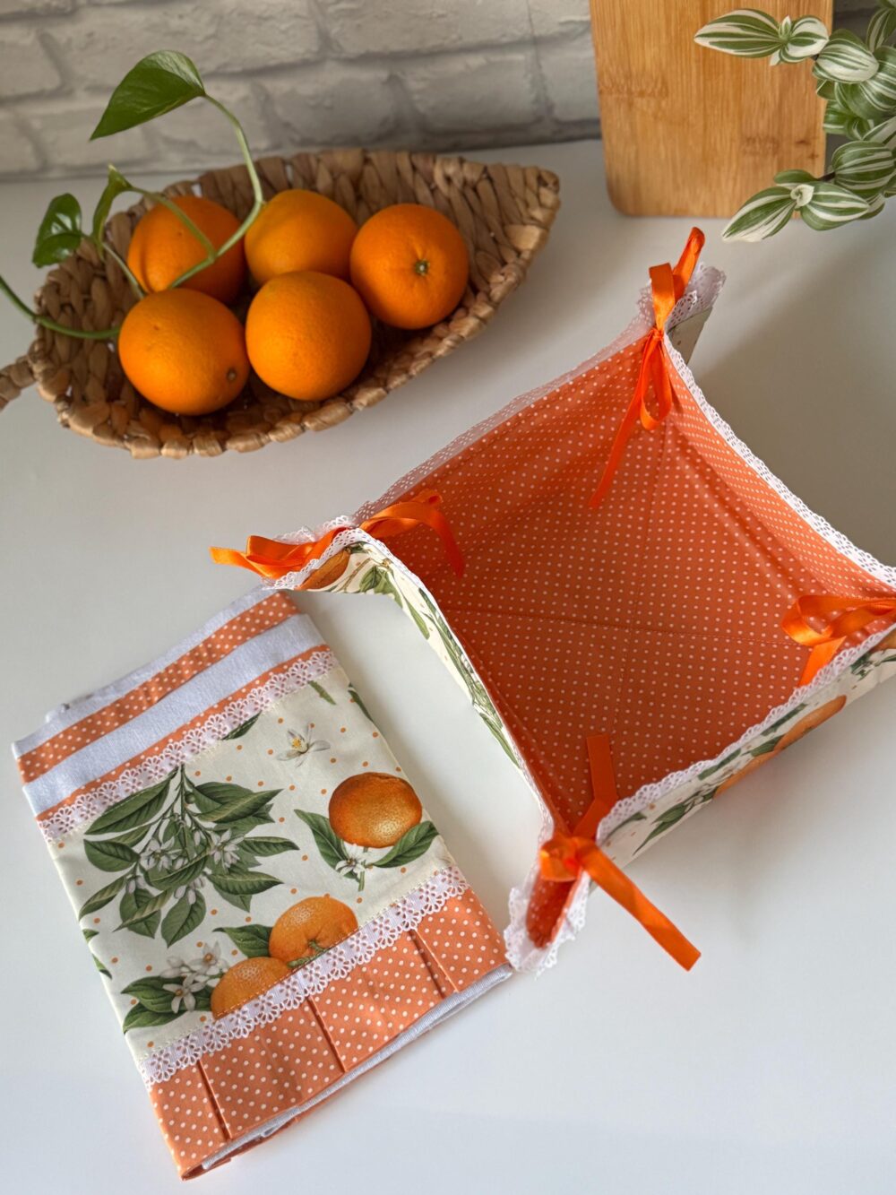 Cloth Tea Towel & Foldable Bread Basket Set, Eco-Friendly Gift, Rustic Storage, New Home Spring Decor, Mother's Day Gift