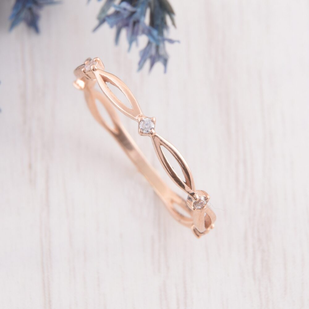 Rose Gold Womens Wedding Band, Celtic Band, Dainty Art Deco Minimalist Ring
