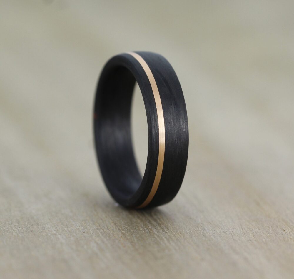 6mm Carbon Fibre & Rose Gold Wedding/Engagement Ring With Free Engraving Wedding Band