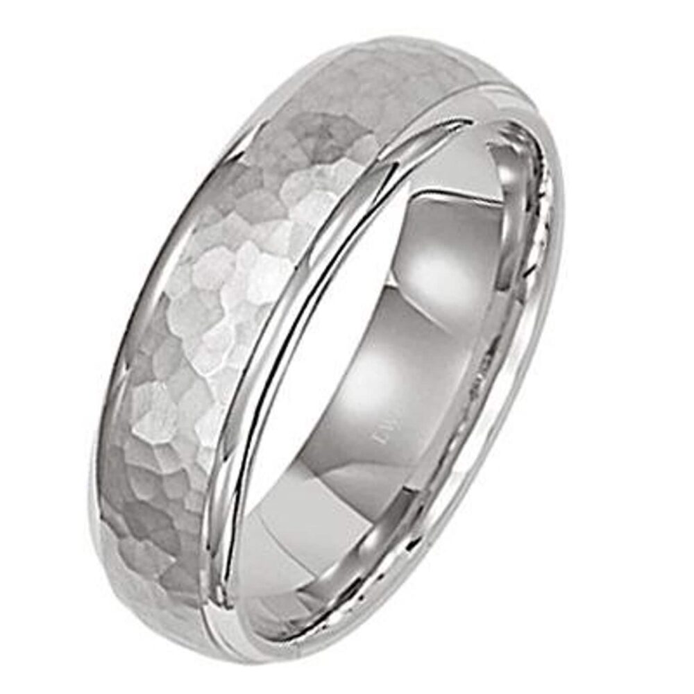 Mens Platinum Wedding Band, Hammered Finish Rings, Bands, Rings, For Men