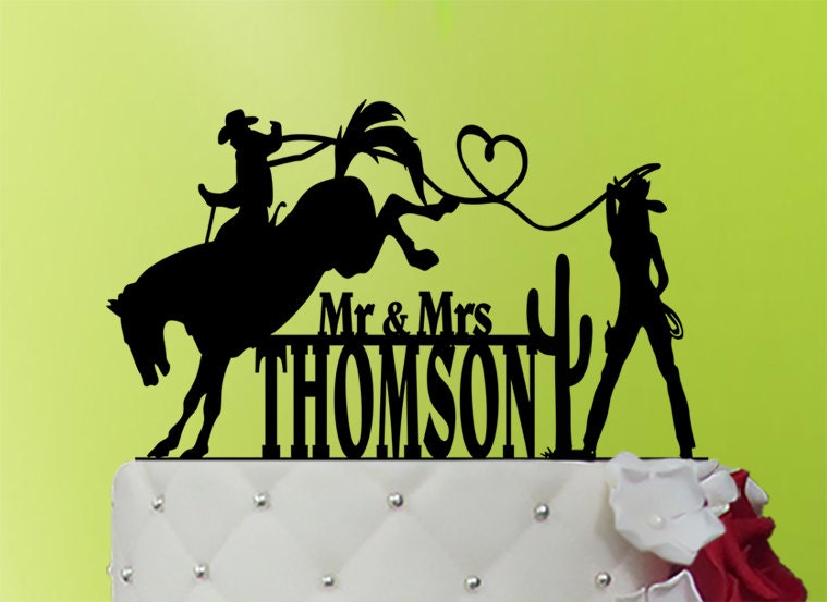 Cowboy Wedding Cake Topper - Personalized Western Theme, Last Name 391.1