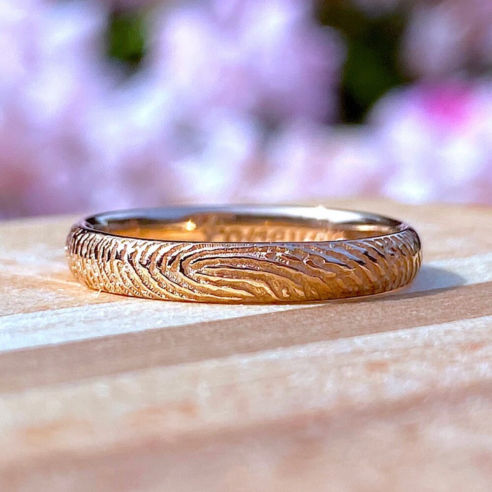 Solid Gold 14K Custom Fingerprint Wedding Band, Rose, White, Yellow Womens Half Round Comfort Fit Engraved Ring 2mm 3mm 4mm 5mm 6mm 8mm