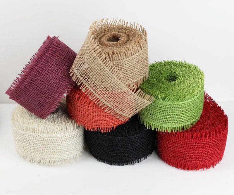 2.5" Natural Burlap Ribbon Fringe Edge 10 Yard Roll - Choose Colors Free Shipping