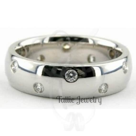 6mm 10K 14K 18K Solid White Gold Mens Diamond Wedding Bands, Shiny Finish Rings, Band