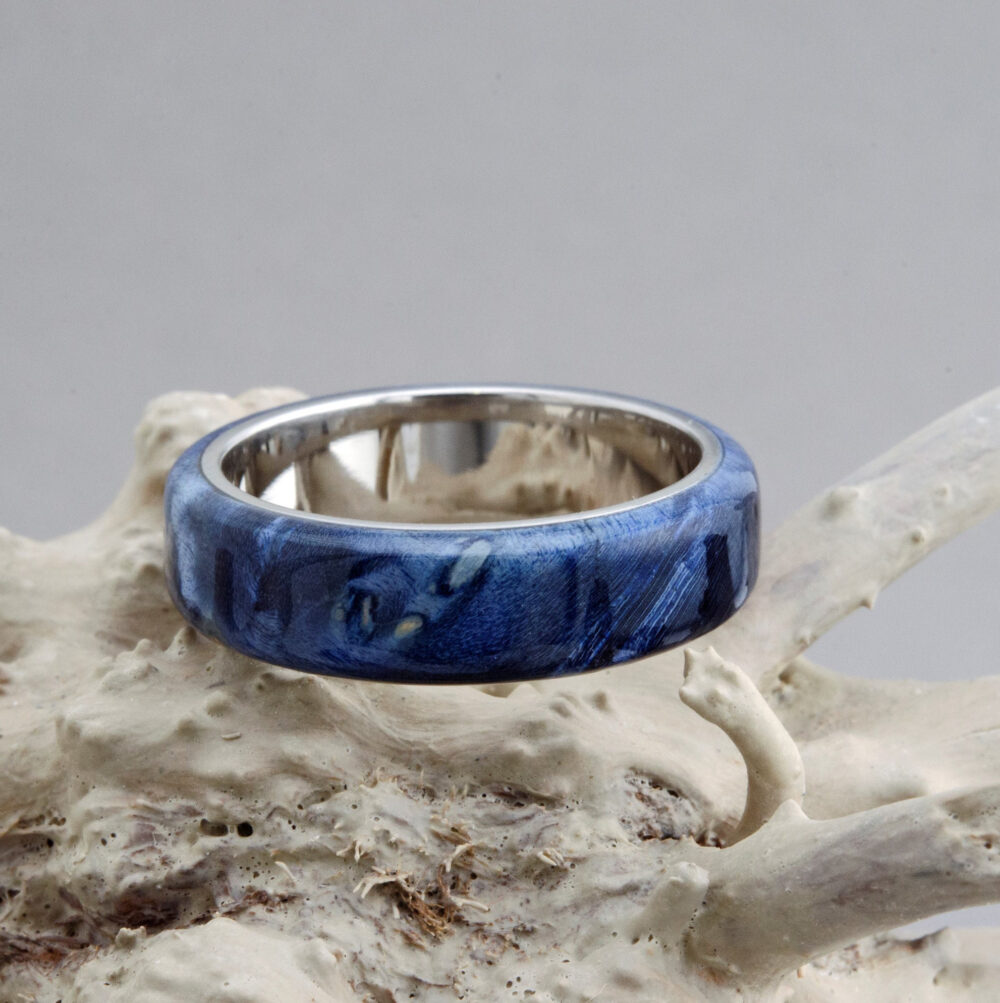 Mens Wedding Rings Blue Wood. Band Titanium With Men's Band. Wood