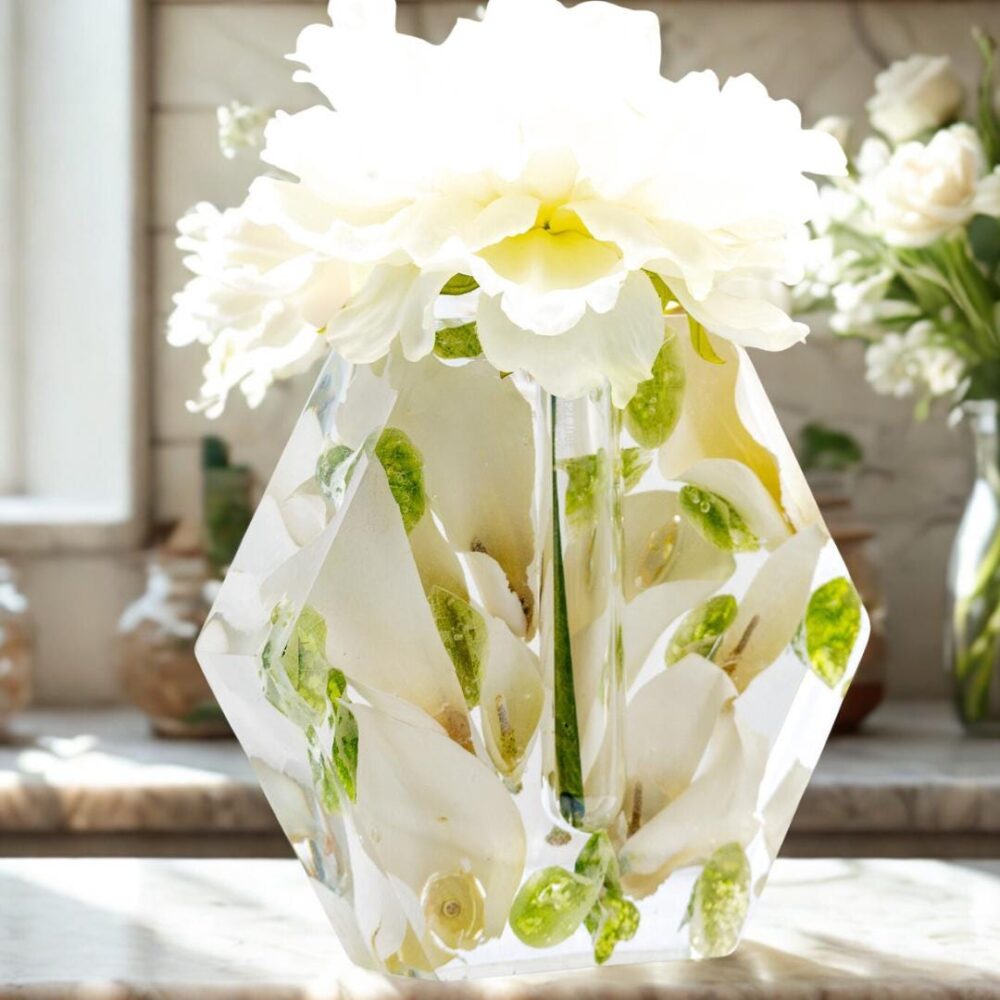 Epoxy Resin Vase Flower Preservation Preserved Hexagon Test Tube Wedding Bouquet Gift Bud