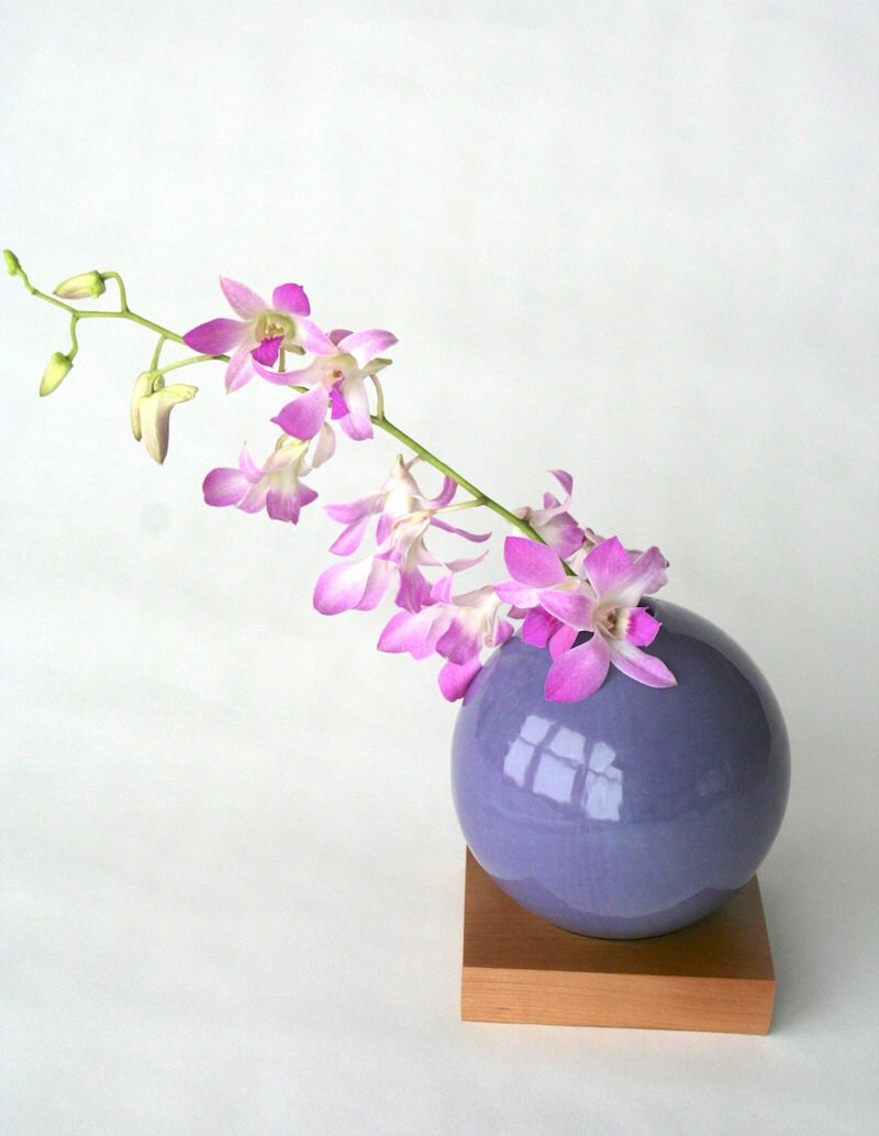 Purple Vase, Ceramic & Wood Ceramic Vase, Flower Bud Pottery Modern, Mother's Days Gift, Wedding Small Vase