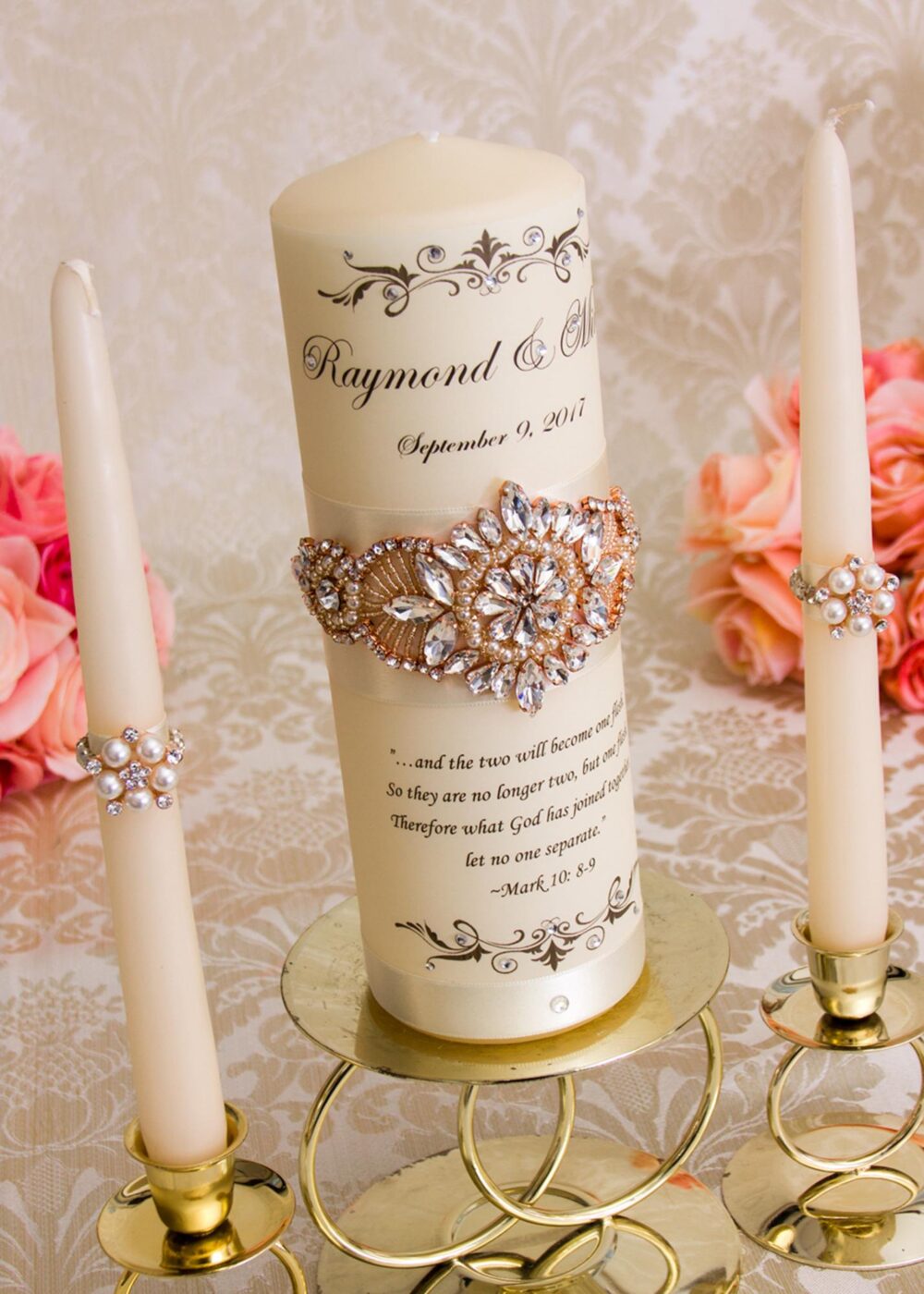Unity Candle Set, Rose Gold Wedding Unity, Rhinestone Bling Candles For Decor