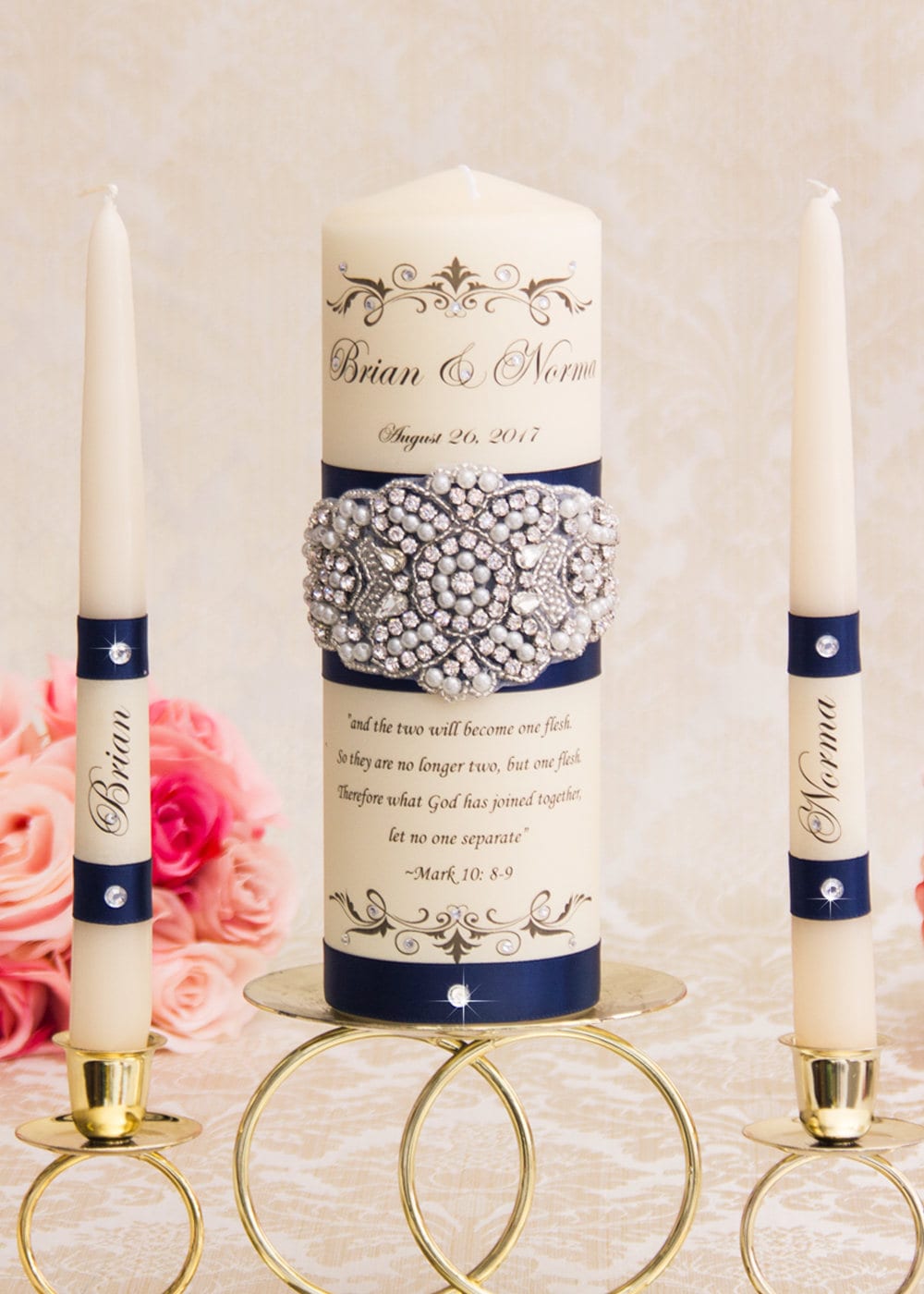 Navy Blue Wedding Unity Candle Set Candles Personalized