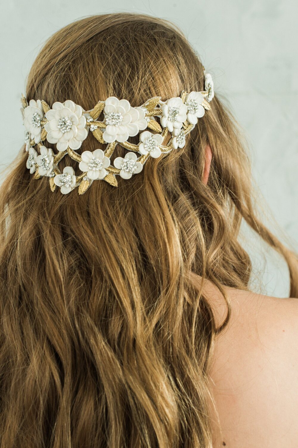 Bridal Headband Gold Wedding Hair Accessories Flower Crown Crystal Piece Vine Boho Floral Halo Bohemian Tiara, Cora