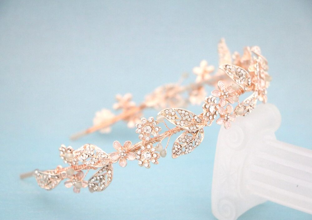 Boho Bridal Headband Rose Gold Wedding Crystal Gold Rhinestone Tiara Headpiece Hair Accessories