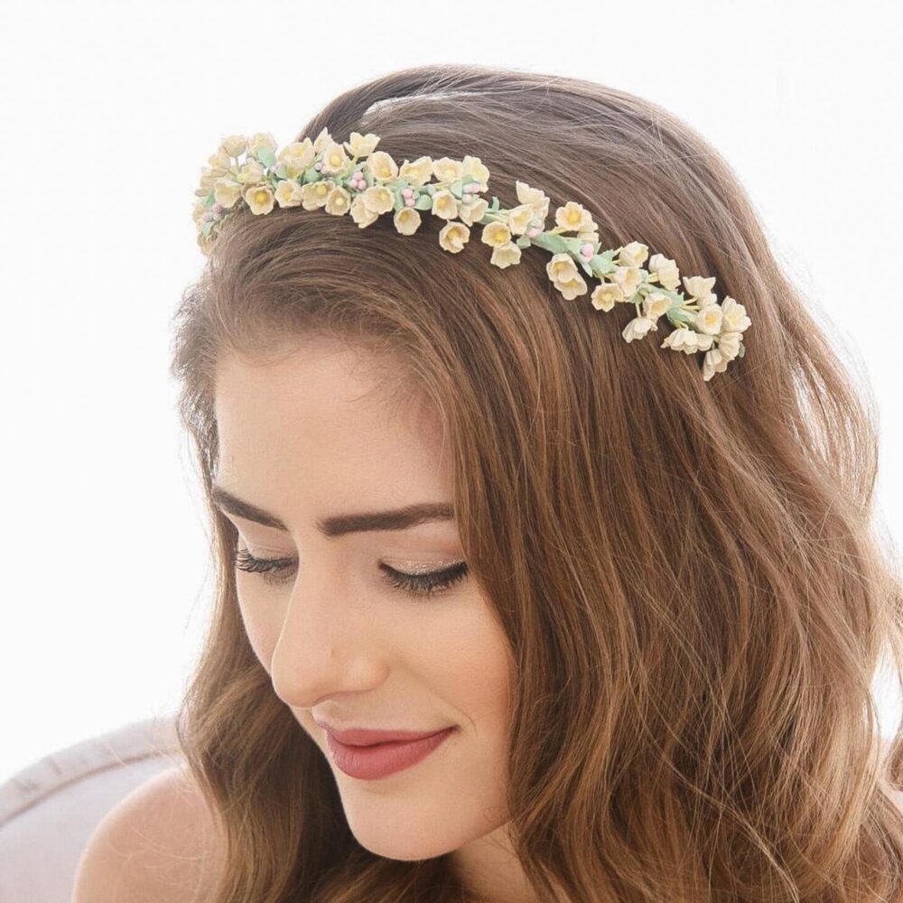 Vintage Yellow Forget Me Not Wedding Flower Crown Boho Bridal Headband