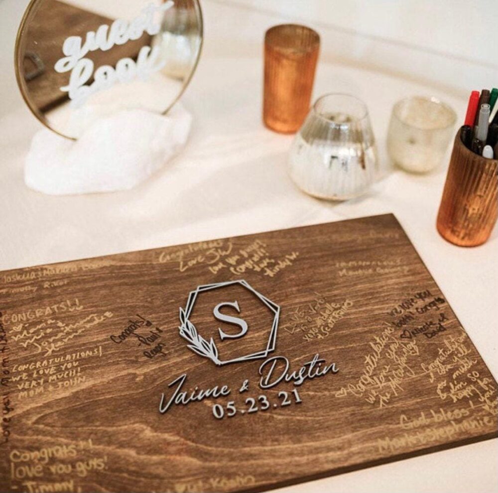 3D Hexagon Wedding Guest Book Alternative - Rustic Book Wooden Sign Unique Wood Guestbook