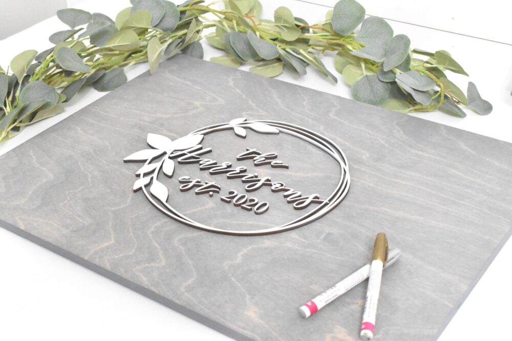3D Wedding Guest Book Alternative - Rustic Book Wooden Sign Unique Wood Guestbook -Wreath