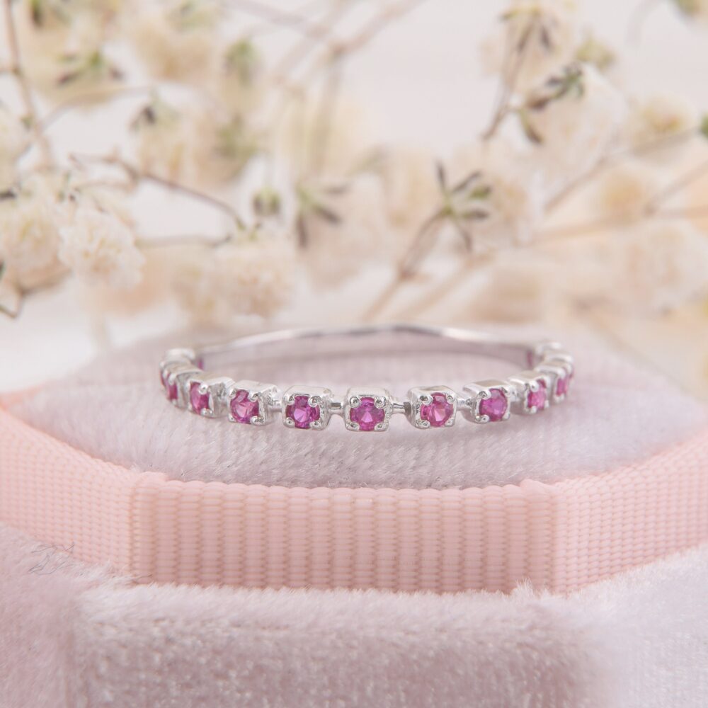 Womens Ruby Wedding Band, Minimalist Small Sterling Silver Band For Her, Tiny Delicate