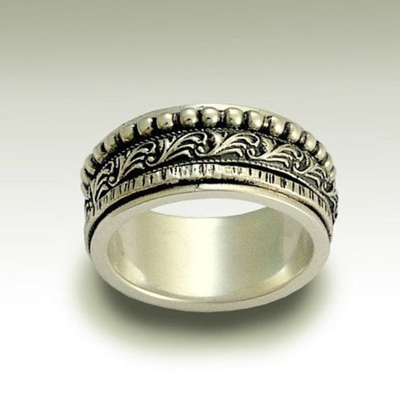 Wedding Band, Sterling Silver Band, Meditation Ring, Bff Ring, Stacking Bands, Spinner Unisex Band - Wait For The Sound. R1149A