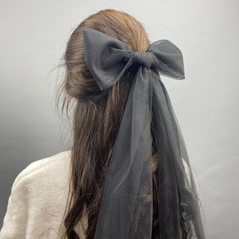 Black Wedding Veil With Bow, Bridal Hair Accessory