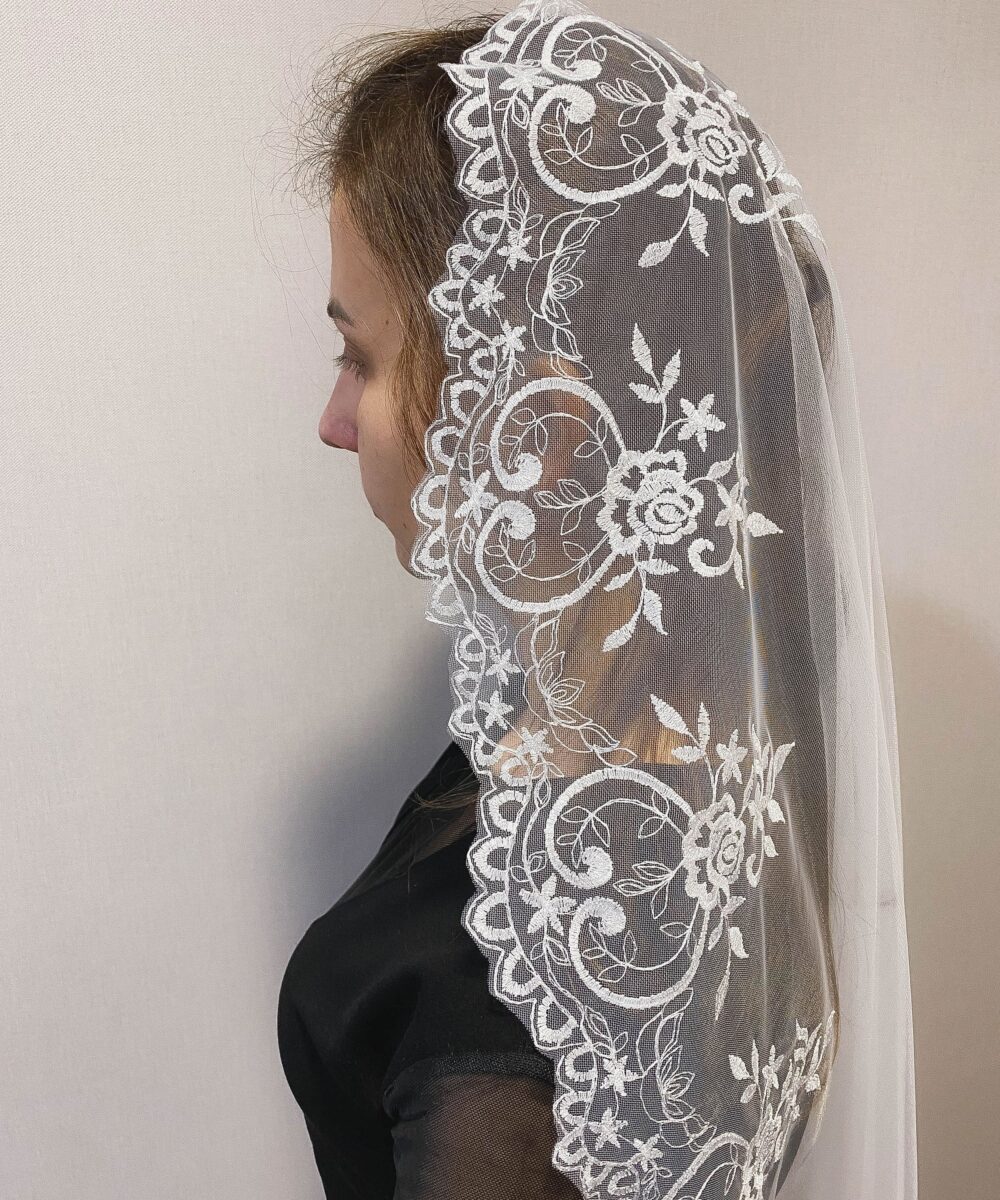 Bridal Cathedral Wedding Veil Sparkly Mantilla Bridal Fingertip Bohemian Juliet Cap Floral Embroidery
