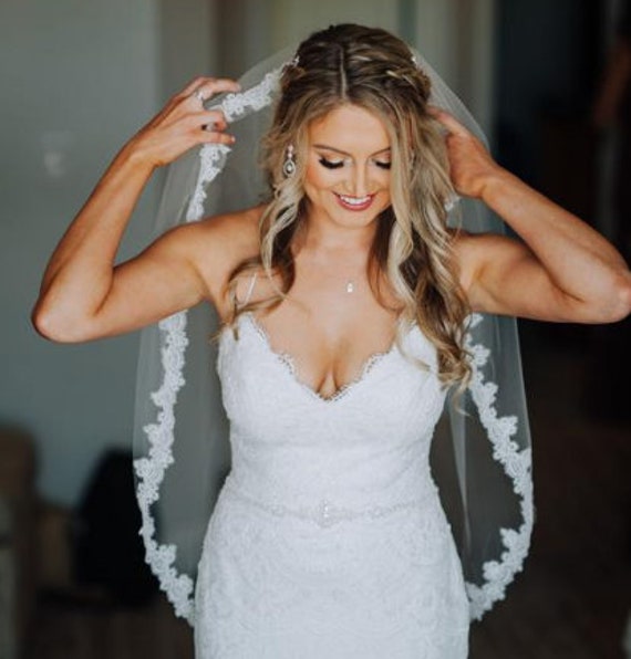 Lace Edge Fingertip Wedding Veil Custom Length Bridal Veil