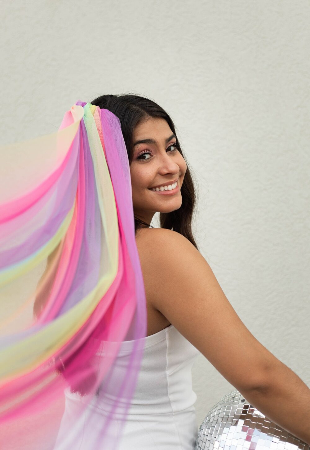 Rainbow Wedding Veil - Colorful Disco Bridal Veil, Soft Nylon Mesh