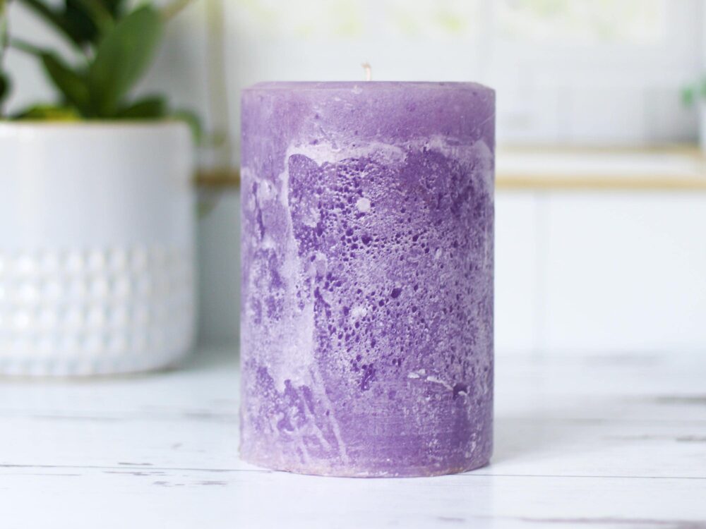 Light Purple Pillar Candle Rustic Unscented Textured Handmade Candle