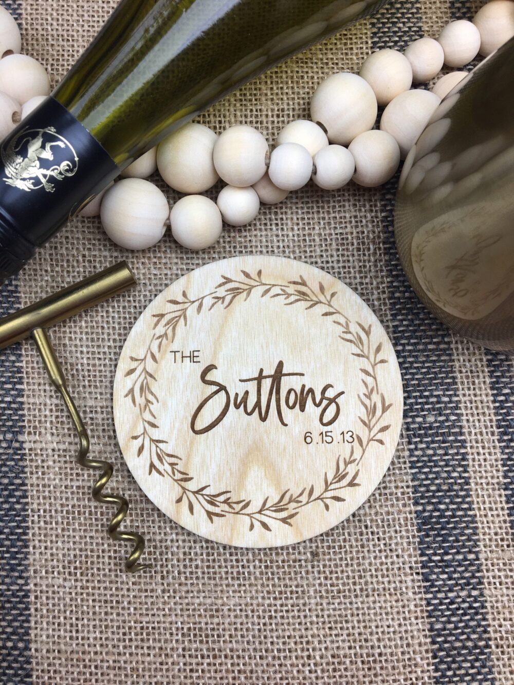 Custom Bulk Wedding Favors, Personalized Wooden Coaster Set, Monogram Coasters, Boho Party Gift, Bridal Shower Gift