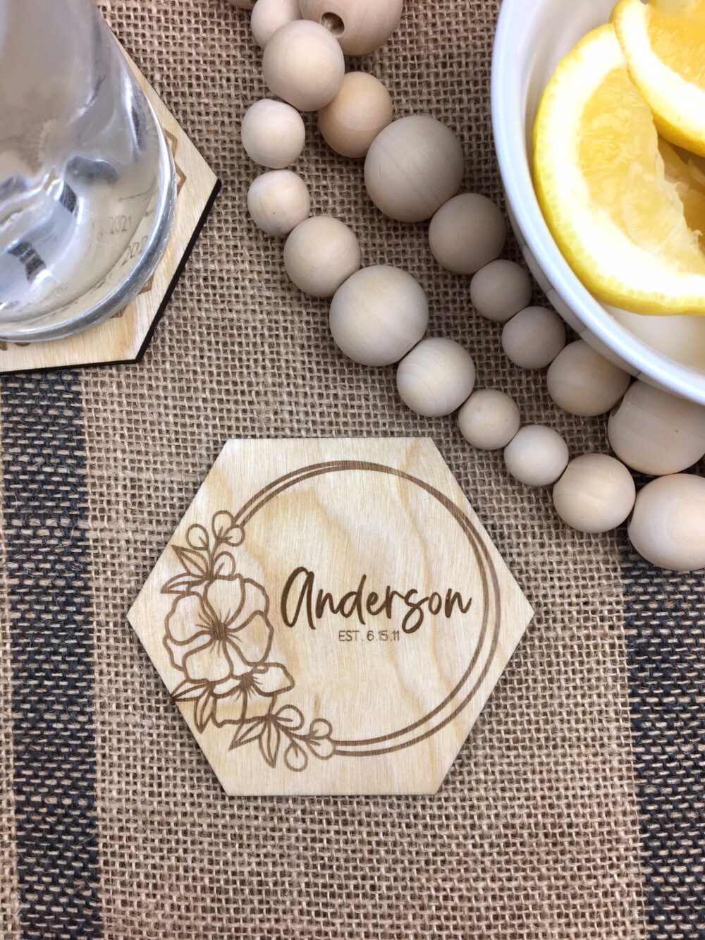 Custom Bulk Wedding Favors, Personalized Wooden Coaster Set, Monogram Coasters, Boho Party Gift, Bridal Shower Gift