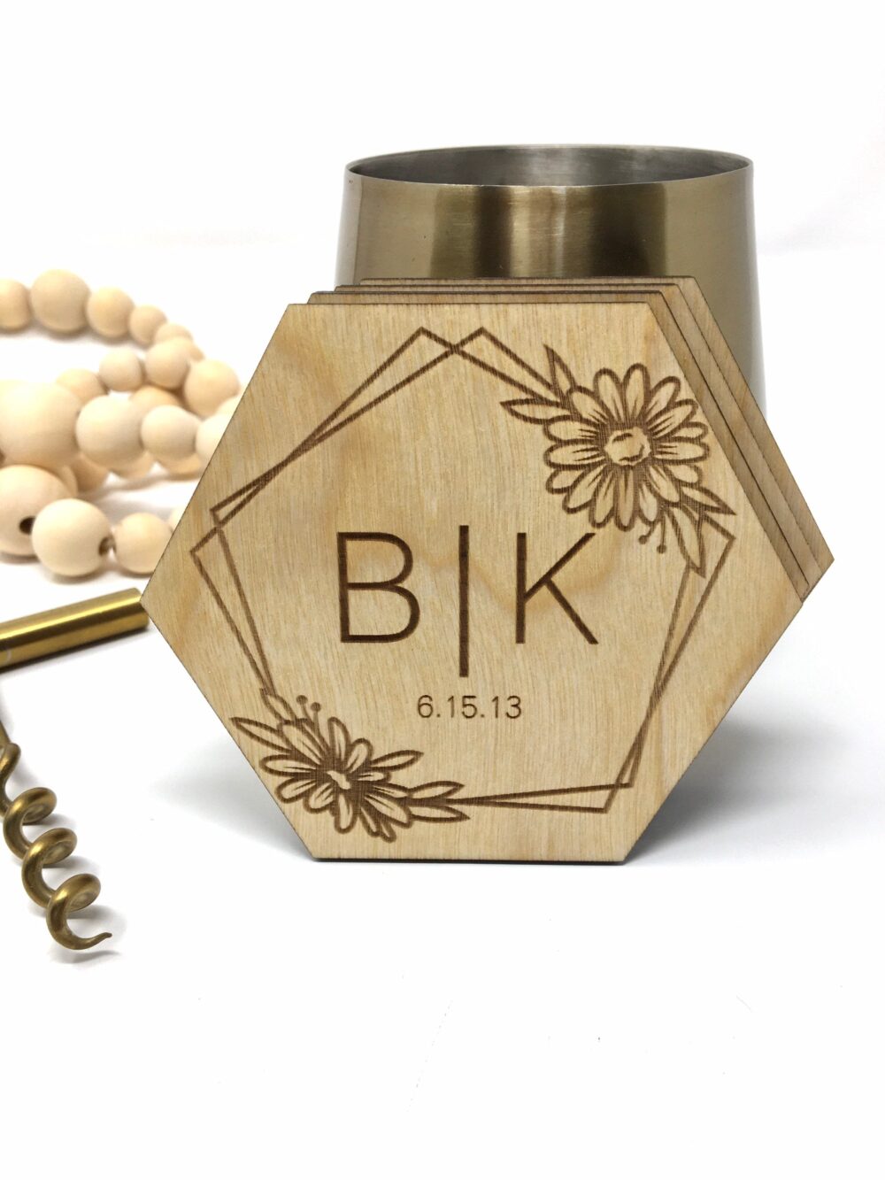 Custom Bulk Wedding Favors, Personalized Wooden Coaster Set, Monogram Coasters, Boho Party Gift, Bridal Shower Gift