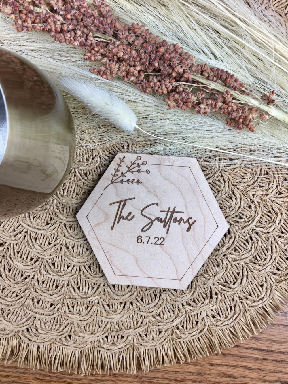Custom Bulk Wedding Favors, Personalized Wooden Coaster Set, Monogram Coasters, Boho Party Gift, Bridal Shower Gift