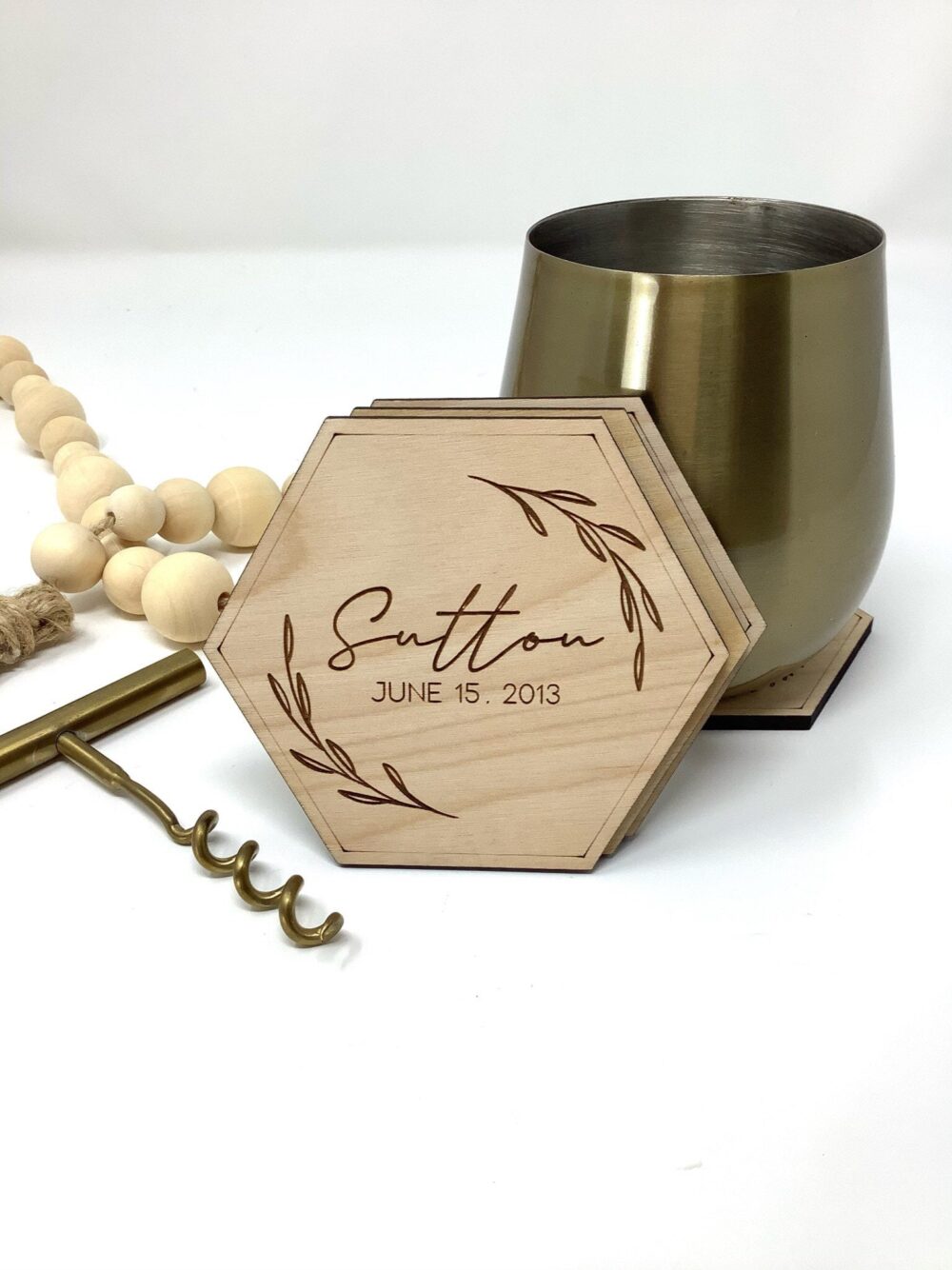 Custom Bulk Wedding Favors, Personalized Wooden Coaster Set, Monogram Coasters, Boho Party Gift, Bridal Shower Gift