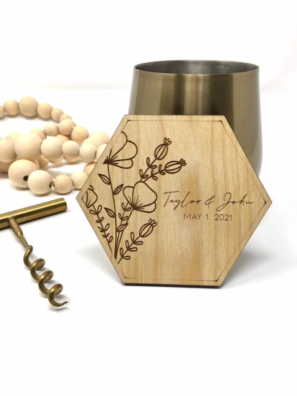 Custom Bulk Wedding Favors, Personalized Wooden Coaster Set, Monogram Coasters, Boho Party Gift, Bridal Shower Gift