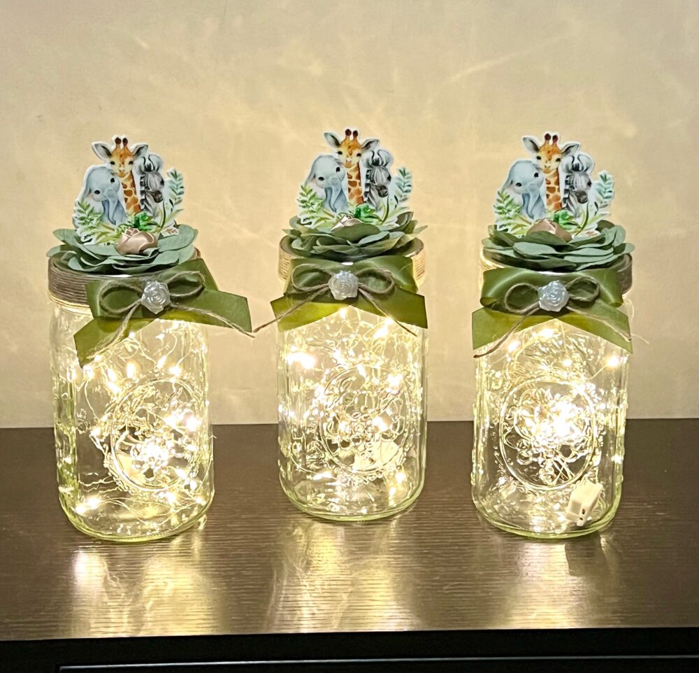 Safari Baby Shower Centerpiece Mason Jar Decoration With Fairy Lights Set Of 3 Choose Color
