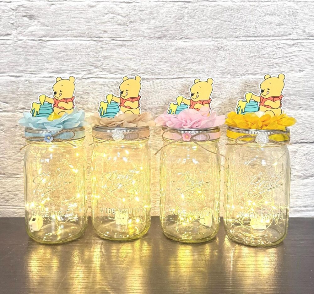 Baby Pooh Mason Jar Centerpieces With Fairy Lights, Shower Decor, Set Of 3 Centerpiece