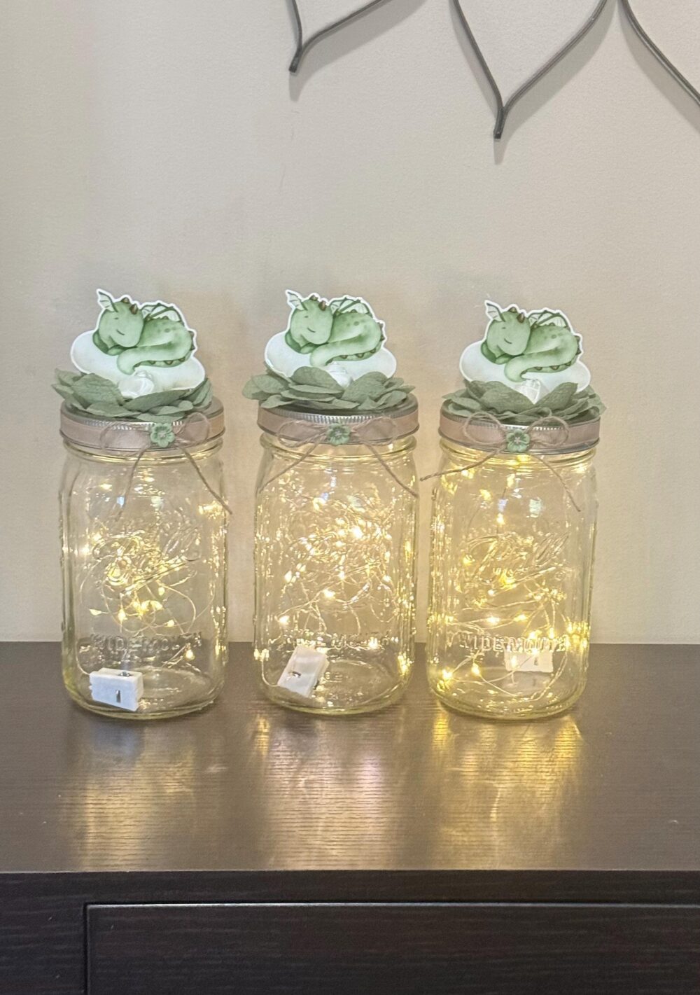 Dragon Baby Shower Centerpiece Mason Jar Decoration With Fairy Light Set Of 3 Centerpieces Gender Neutral