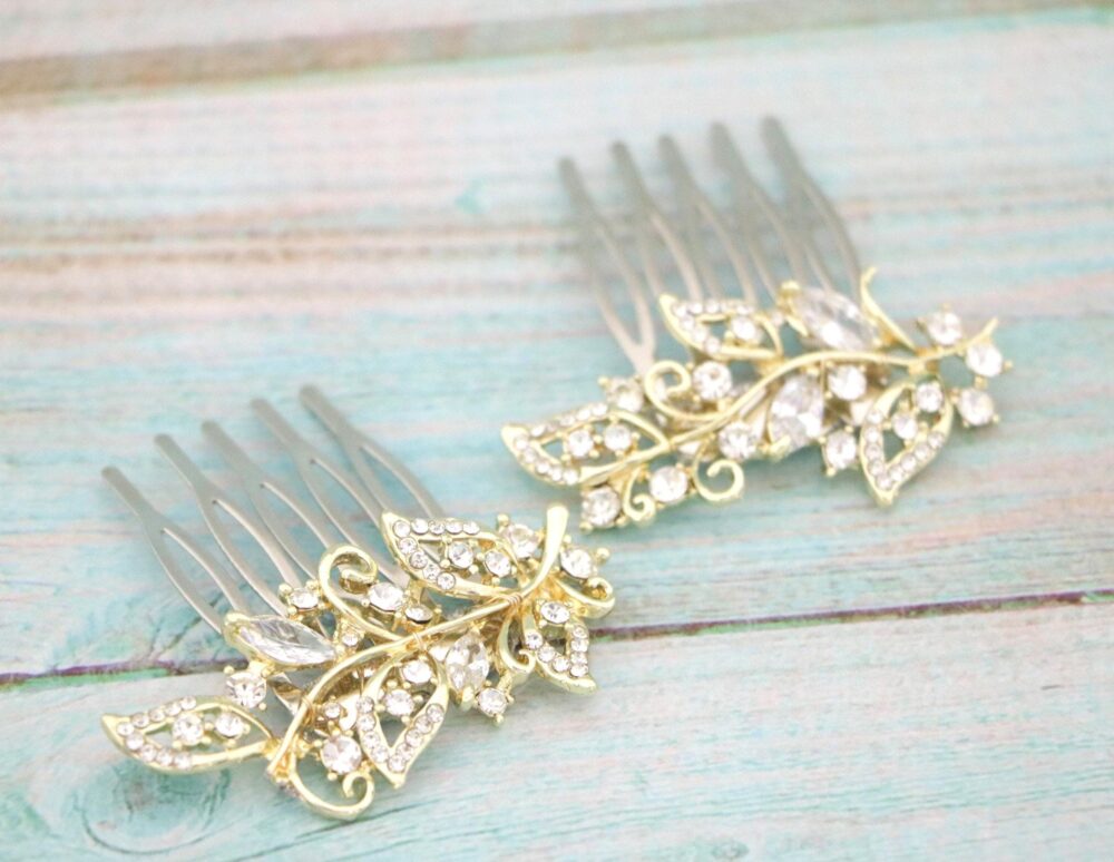 Rose Gold Rhinestone Wedding Hair Comb Crystal Bridal Piece Veil Comb Bridesmaid Hair Piece Clip Bridal Jewelry