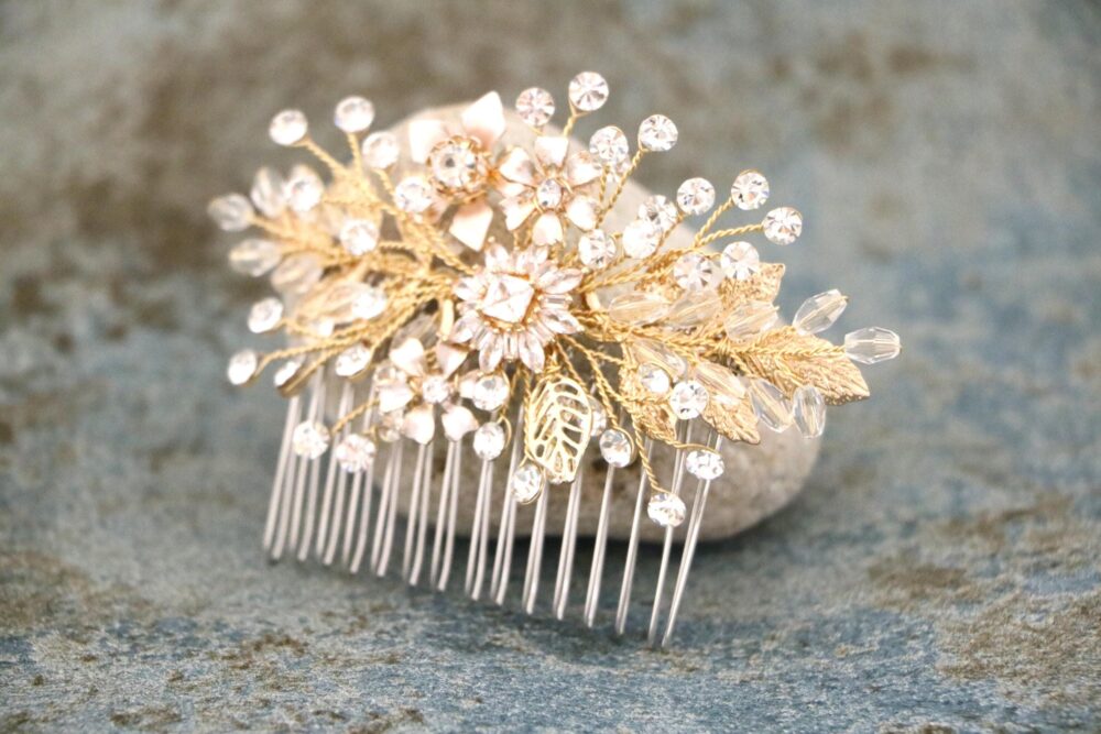 Rose Gold Wedding Hair Comb, Crystal Bridal Piece Hair Piece Boho Comb Side Accessories Silver