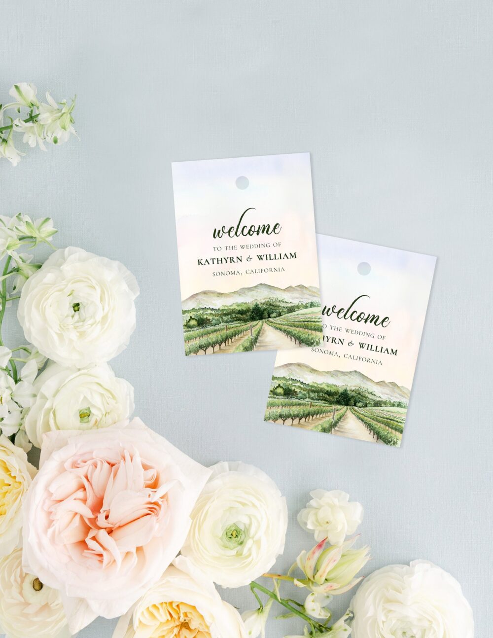 Vineyard Watercolor Wedding Favor Tags With An Original Painting Of A in California Wine Country