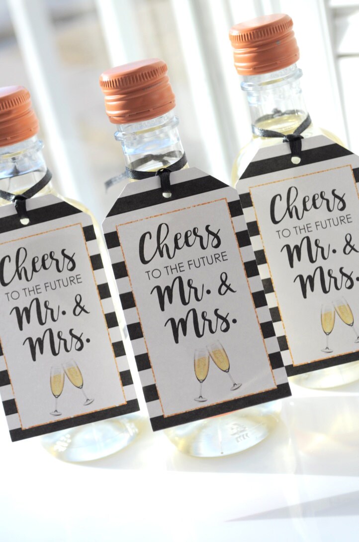 Wedding Favors, Bridal Shower Champagne Tags, Mini Wine Bottle Favor Thank You Cheers To The Future Mr & Mrs - Set Of 12