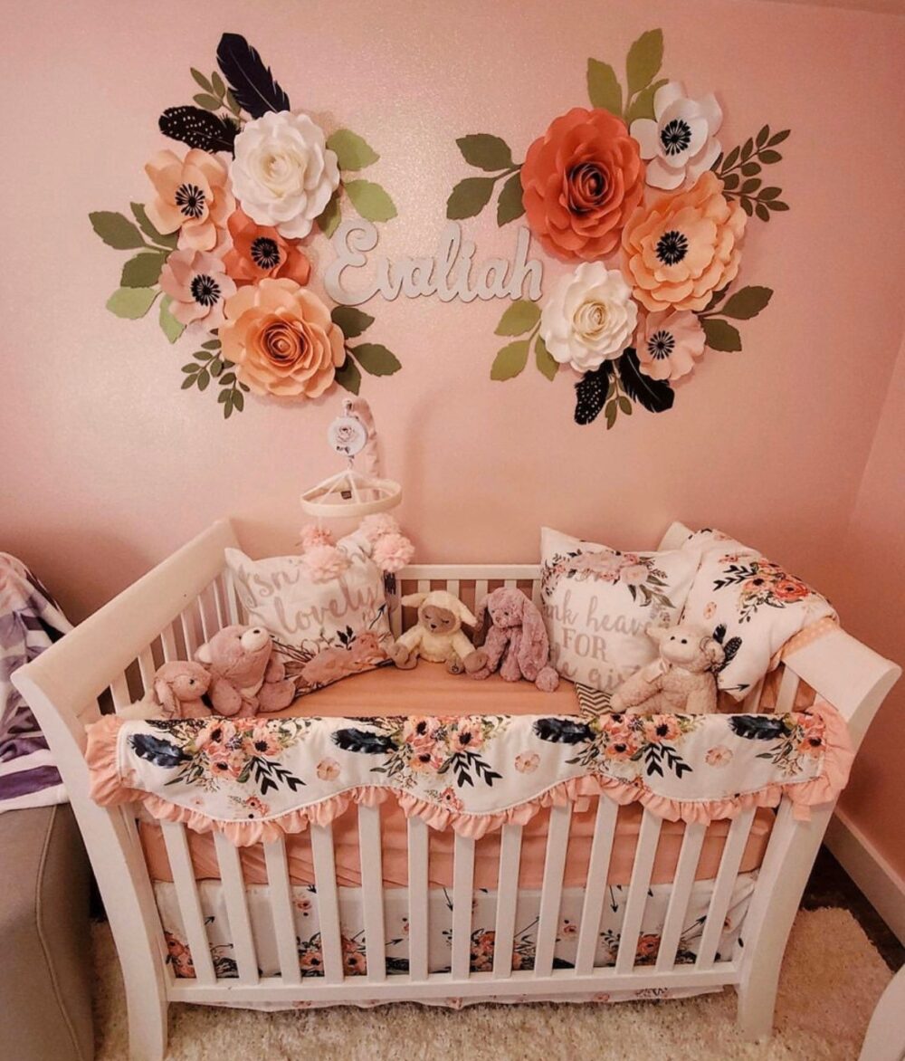 Boho 11 Pieces Paper Flowers Set, Nursery Wall, Flower Decor, Boho Nursery, Wood Name Not Included
