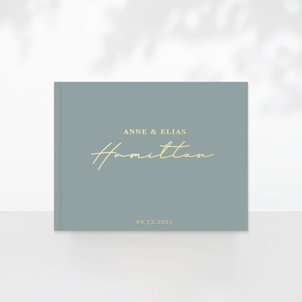 Classy Wedding Guestbook/Gold Foil Custom Hardcover Guest Book /Album Dusty Blue Anniversary A1 | A2