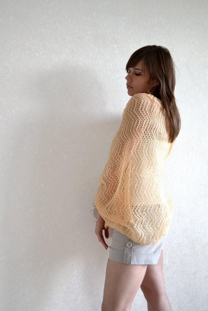 Peach Linen Scarf Pastel Wedding Shawl Bridesmaid Gift Stole Boho Apricot Gauzy Wrap Lace Knitted Beach