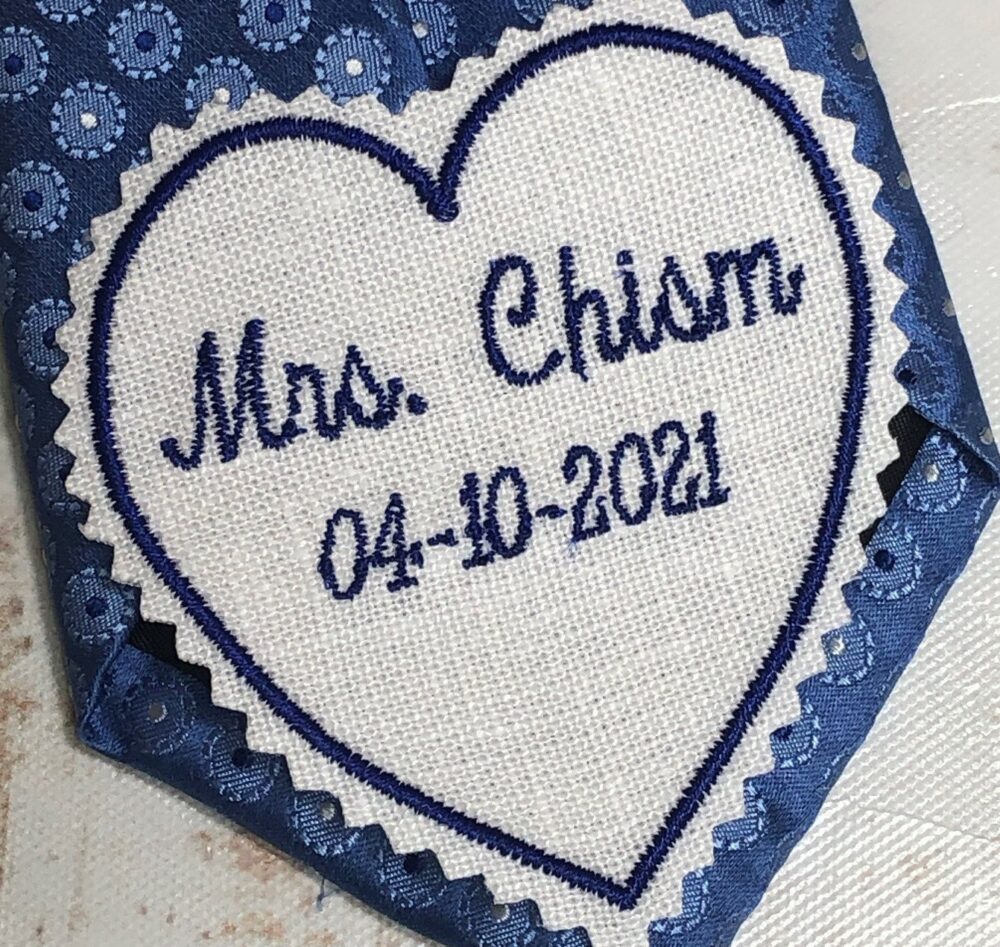 Monogram Wedding Tie Patch, Embroidered Linen Label, Something Blue