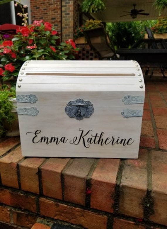 White Card Box With Lock Option Wedding Holder Gift Keepsake Wooden Rustic